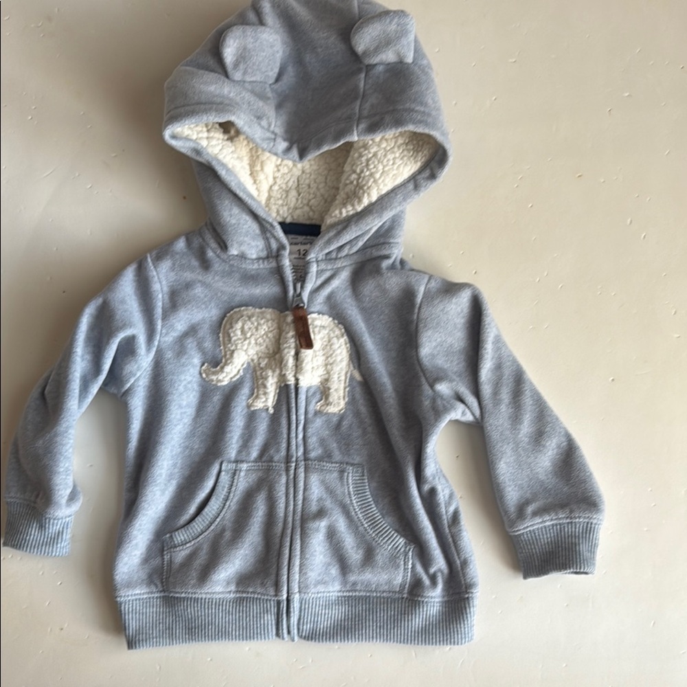 Carter’s Blue/Gray Elephant Zip-up Hoodie 12M